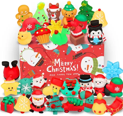 Vista 3 de Juguetes esponjosos, paquete de 26 juguetes esponjosos de Navidad, recuerdos de fiesta para niños de 4 a 8 a 12, Mochi Kawaii Cat Squishy Fidget