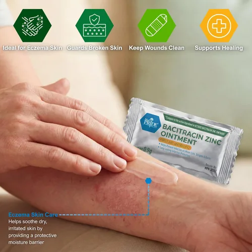 Vista 4 de MED PRIDE Ungüento de zinc de bacitracina, crema antibiótica para heridas, quemaduras, cortes, 144 paquetes de tamaño de viaje x 0.03 oz, primeros