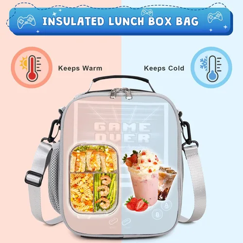 Vista 4 de ACESAK Lonchera con aislamiento térmico para niños y niñas, reutilizable, luminosa, para niños y niñas, hielera para niños, adolescentes, picnic