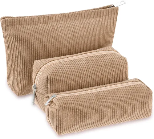 Vista 22 de Huhumy Juego de 3 bolsas de maquillaje para mujeres, bolsa cosmética de pana con sonrisa estética, bolsa de viaje para artículos de tocador, linda