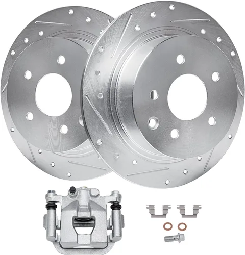Vista 16 de Detroit Axle - Rotores de freno traseros perforados y ranurados + Reemplazo de calibrador de freno de disco trasero derecho para Acura TL Honda