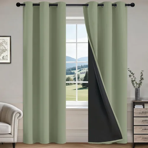 Vista 25 de COSVIYA Cortinas 100% de opacidad para dormitorio con forro negro, bloqueo de luz completa, aislamiento térmico y ojales, tratamiento de ventana