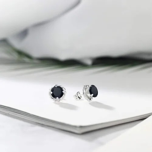 Vista 321 de Gem Stone King Aretes de plata de ley 925 de 0.236 in con piedra natal redonda para mujer