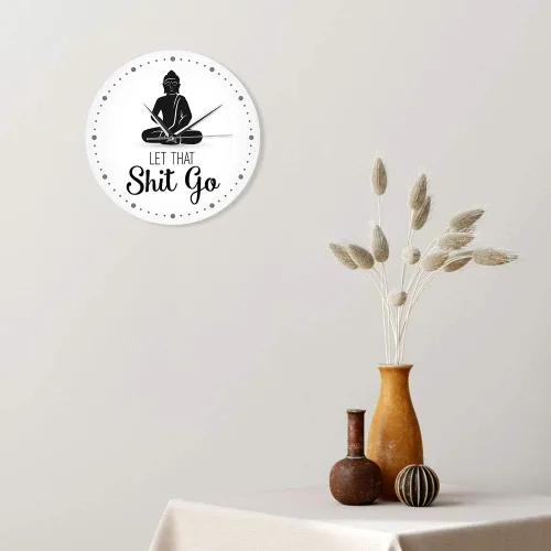 Vista 6 de The Geeky Days Let That Shit Go - Reloj de pared con cita divertida de Buda, decoración zen, arte humorístico, silencioso, sin tictac, regalo