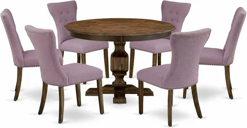 Vista 17 de East West Furniture F2GA5-740 - Juego de mesa de cocina de 5 piezas para 4 personas, incluye una mesa de comedor redonda con pedestal y 4 sillas