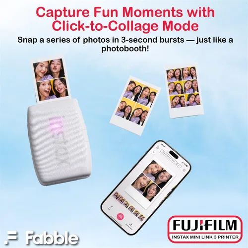 Vista 7 de Fujifilm Instax Mini Link 3 Impresora para smartphone - Paquete de color blanco arcilla con estuche protector, película instantánea pack doble