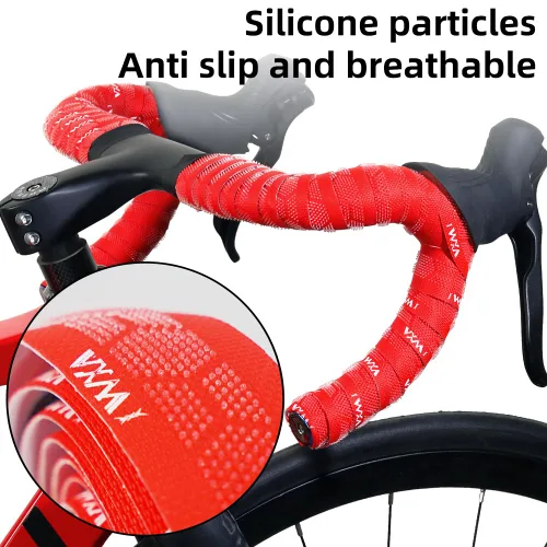 Vista 5 de VXM Bike Handlebar Tape,3D Silicone Particles Road Bicycle Bar Tape + Rainbow Steel Plugs,EVA Cycling Handle Grip Wrap-2 Rolls (red)