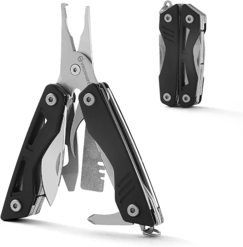 Vista 8 de VIRENKNIFE - Alicates multiherramienta 13 en 1, de acero inoxidable, multiherramienta EDC con cuchillo de bolsillo, destornillador, abrebotellas