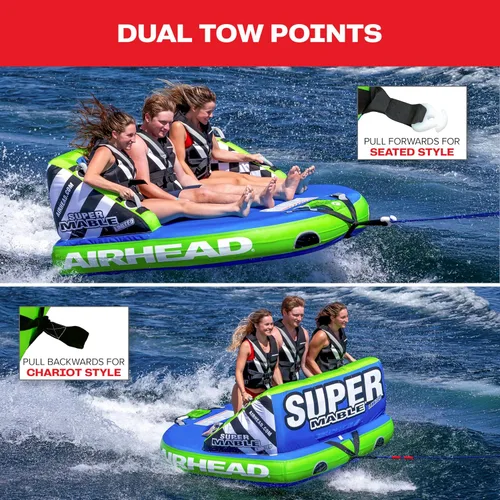 Vista 2 de Airhead Mable Towable Tube for Boating, 1-4 Rider Inflatable Boat Tube for Water Tubing, Heavy Duty Full Nylon Cover, EVA Foam Pads, Dual Tow Point