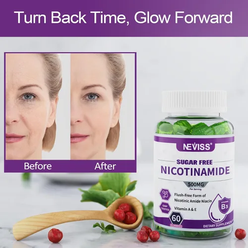 Vista 6 de Gomitas de nicotinamida de 500 mg (niacina libre de rubor) Suplemento de niacinamida de vitamina B3 para regeneración celular, niveles de NAD+