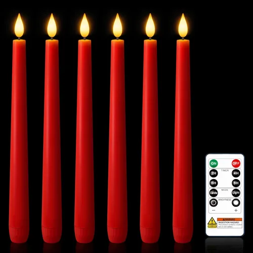 Vista 11 de 6 piezas de velas cónicas sin llama con control remoto y temporizador, 9.6 pulgadas de velas LED de plástico, velas blancas operadas por batería