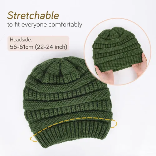 Vista 32 de FURTALK Gorro de invierno para mujer, con forro de satén, tejido trenzado, grueso, holgado, gorro cálido