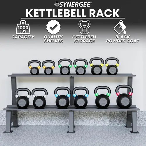 Vista 2 de Synergee - Soporte para pesas rusas - Almacenamiento de 2 niveles para gimnasio en casa