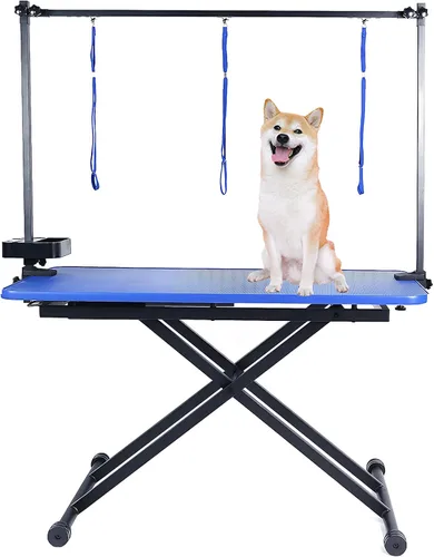 Vista 16 de Mesa profesional de aseo para perros y mascotas, ajustable, resistente, portátil, con brazo y lazo y bandeja de malla (gris, 36 pulgadas)