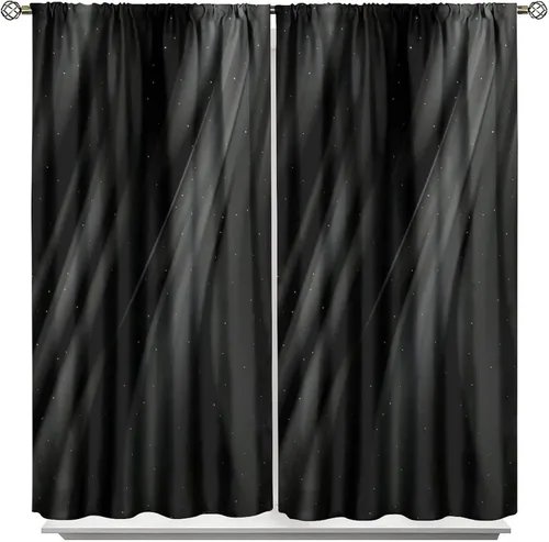 Vista 118 de Cortinas Negras con Dobladillo Dorado, Cortinas Opacas con Bolsillo para Barra con Estampado de Rayas de Foil en Onda Dorada para Decoración de Negro