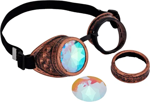 Vista 20 de Gafas caleidoscopio para raves trippy psicodélico steampunk con lentes de cristal de difracción de prisma arcoíris