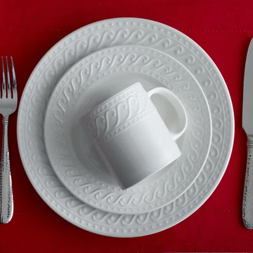 Vista 6 de Pfaltzgraff Sylvia - Juego de vajilla de 32 piezas en color blanco, servicio para 8, platos, cuencos y tazas de gres resistente, aptos