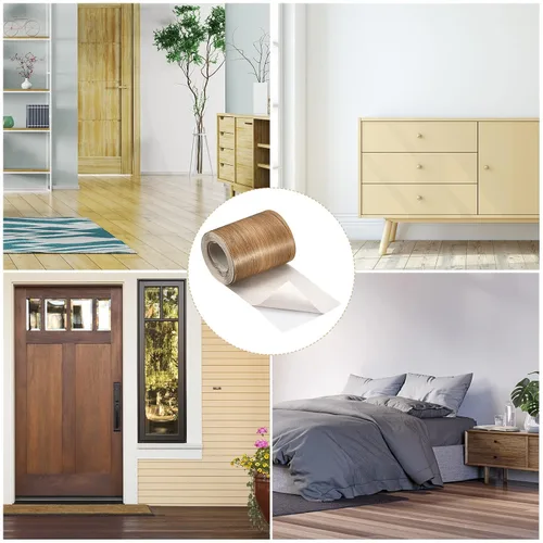 Vista 6 de uxcell Cinta de grano de madera, 1.97 pulgadas x 16.41 pies, adhesivo de papel de pared autoadhesivo para pared, esquina, mesa, puerta, sofá, Marrón