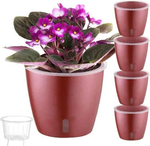 Vista 29 de Macetas de riego automático para plantas de interior, paquete de 16 macetas de riego automático con orificios de drenaje, macetas pequeñas