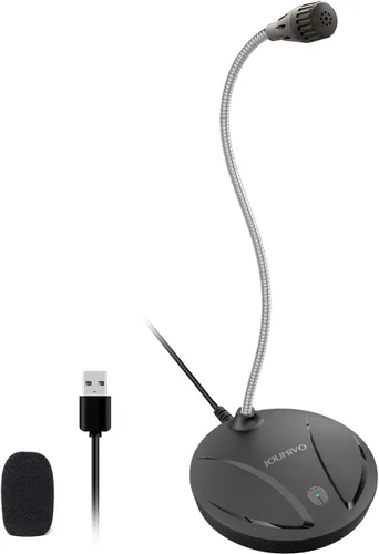 Vista 8 de Micrófono USB, diseño de cuello de cisne ajustable de 360 grados, botón de silencio e indicador LED, tecnología de cancelación de ruido, plug &