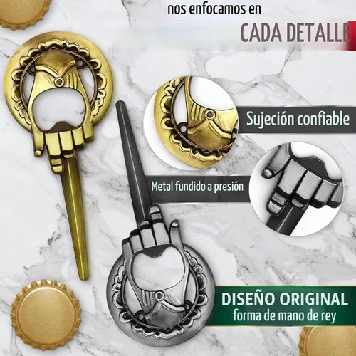 Vista 4 de Abrebotellas de mano, 2 piezas, tamaño de bolsillo, bronce y plata, aleación de zinc