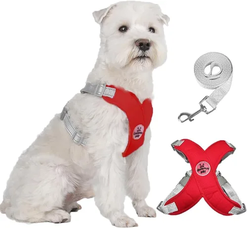 Vista 9 de FEimaX Arnés para perro con marco en X para mascotas, sin tirones, juego de correa, ajustable, reflectante, sin estrangulamiento, para cachorros