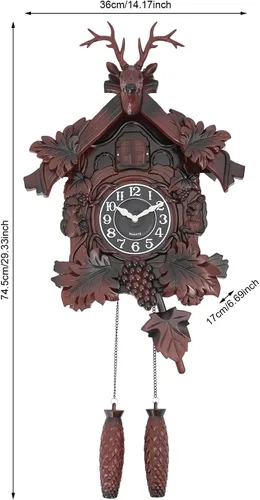 Vista 4 de TFCFL Reloj de pared de cuernos, movimiento de cuarzo silencioso, funciona con pilas, reloj de pared con péndulo y carillón de pájaro de cuco