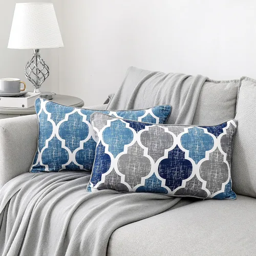 Vista 11 de Beauoop Paquete de 2 fundas de almohada para sofá, cama, sofá, casa rural, estampado de doble cara, patrón geométrico colorido enrejado marroquí