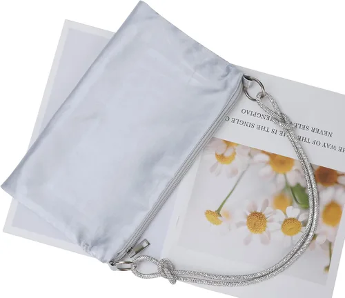 Vista 7 de Bolso de noche de satén para mujer, bolso de hombro con correa de diamantes de imitación para boda, fiesta, baile de graduación, Negro