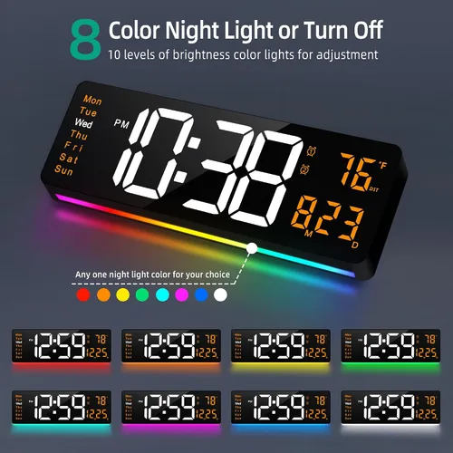 Vista 10 de LEIKE Reloj de pared digital grande de 16 pulgadas, control remoto, 2 alarmas, pantalla LED, DST automático, reloj de luz nocturna moderno de Reloj