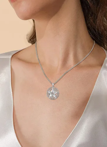 Vista 4 de CELESTIA Collar de pentagrama de plata de ley 925 para mujeres y hombres, cadena de 24 pulgadas, Plata esterlina