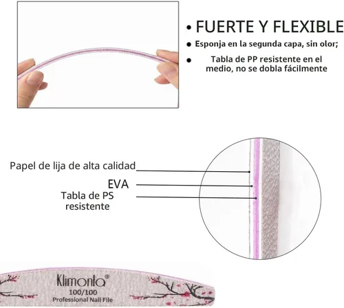 Vista 3 de 25 unidades de limas de uñas profesionales florales 80/100/150/180/240 grano, tablas de esmeril para uñas de gel y acrílicas, tablas de esmeril