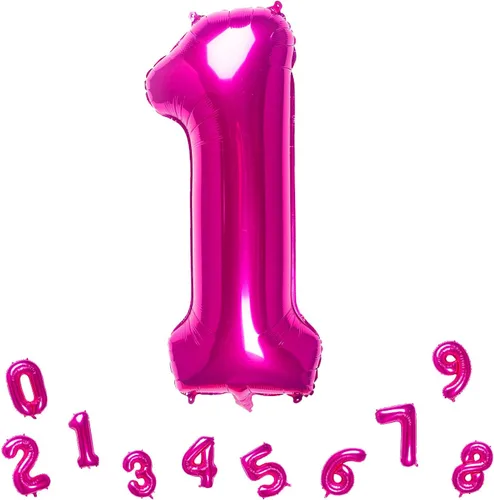Vista 9 de Globos de aluminio de 32 pulgadas color rosa con el número 0, suministros de decoración de fiesta de cumpleaños (globo rosa número 0)