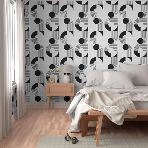 Vista 5 de Spoonflower Black and White Mod Peel and Stick Removable Wallpaper Roll 24" x 144" Woven Look Graphic Bauhaus Monochrome Self-adhesive