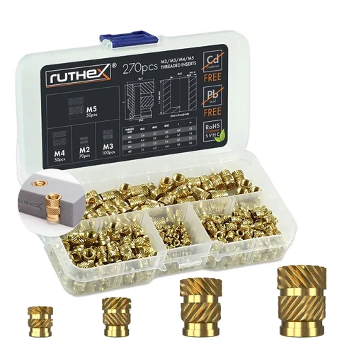 Vista 21 de Ruthex 1/4" Insertos Roscados Cortos - 20 Piezas RX-1/4“-20x6.4 Inserto de Ajuste Térmico de Latón para Partes de Plástico - Pulgadas Tuercas