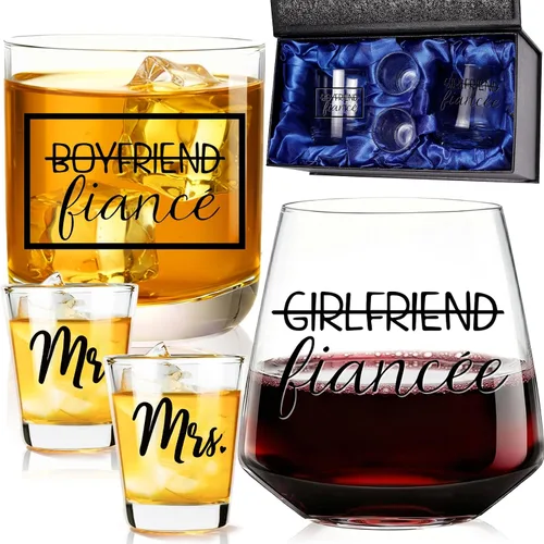 Vista 8 de comfit Regalos de compromiso para parejas: regalo de compromiso para parejas recién comprometidas, regalo de compromiso, copa de whisky de vino