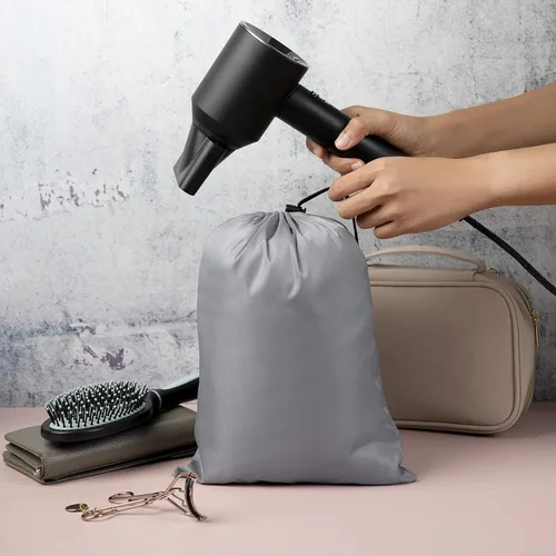 Vista 3 de Bolsa con cordón Bolsa de nailon para cinchas y cosas con palanca (8 x 11-12 unidades, gris), Gris, Bolsa rectangular básica con cordón y palanca