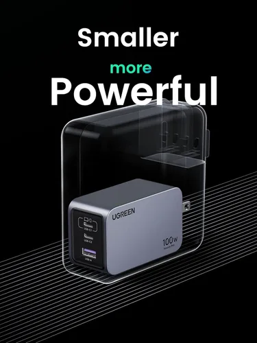 Vista 9 de UGREEN Nexode Pro 100W GaN Cargador de pared USB C, Cargador PPS compacto de 3 puertos y rápido para MacBook Pro/Air, Pixelbook, iPad, serie iPhone