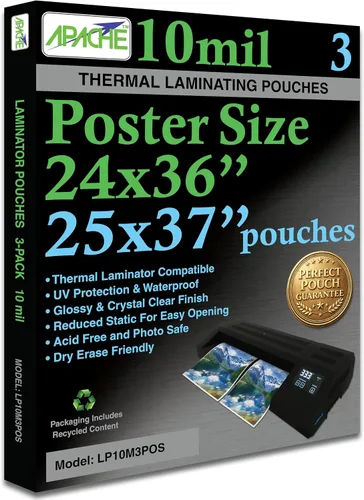 Vista 22 de Apache Map Banner Size Laminating Pouches, 3 Mil, 5 Pack, 18 x 120 Inch Pouch Size Laminating Sheets, Thermal Laminator Compatible, Super Clear