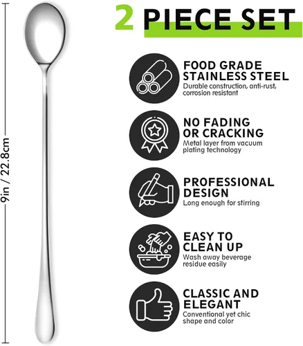 Vista 2 de Rainspire Cucharas de café de 9 pulgadas de largo para barra de café, agitadores de café, cuchara de helado, cucharas de té, cuchara larga de acero