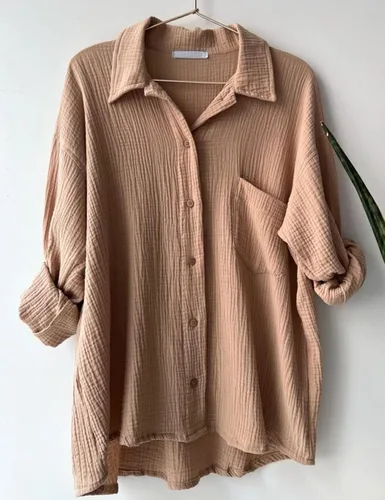 Vista 5 de Arssm Conjunto de camisa de manga larga con botones y pantalones cortos para mujer, conjunto de camisa de primavera