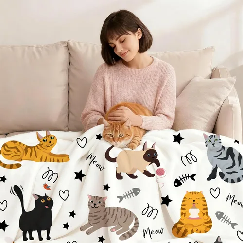 Vista 5 de Manta Linda de Gato con Patrón de Animales Mascotas Regalos para Amantes de Gatos Manta de Franela Suave y Ligera para Niños y Adultos 50"x40