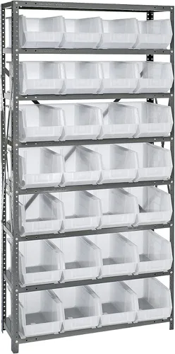 Vista 97 de Quantum QSBU-245BK Heavy Duty Shelving Unit with (7) Shelves and (24) QUS245 Black Bins for Garage Warehouse Storage Distribution 400 lb Load