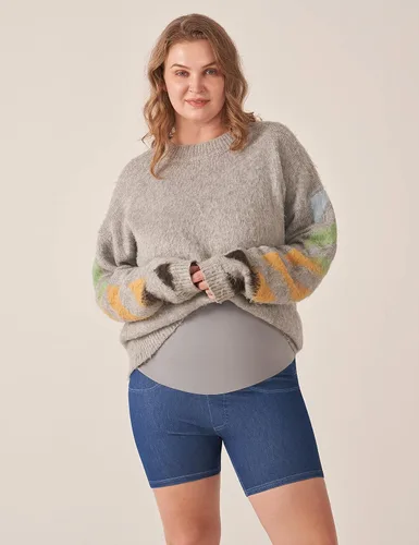 Vista 2 de POSHDIVAH Pantalones cortos de mezclilla de maternidad para mujer sobre el vientre, elásticos, cómodos, suaves, con bolsillos