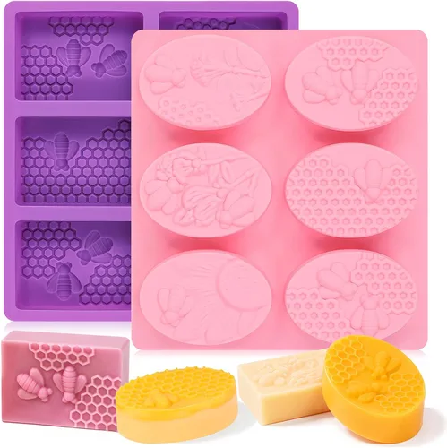 Vista 10 de SJ - 2 moldes de silicona para jabón en barra de masaje para hacer jabones, hechos a mano, antiadherentes y sin BPA (azul y verde menta)