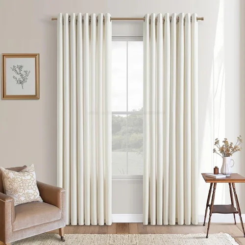 Vista 79 de Cortinas de avena con ojales DUKIYO de 96 pulgadas de largo para sala de estar, comedor, juego de 2 paneles, cortinas de arena y beige