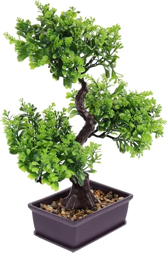 Vista 11 de Cabilock Árbol de bonsái artificial, decoración de bonsái artificial, modelo de planta verde artificial, planta en maceta para el hogar, mesa Rosa
