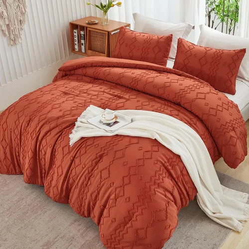 Vista 11 de Andency Edredón individual caqui, ropa de cama geométrica copetuda de 2 01 - Caqui