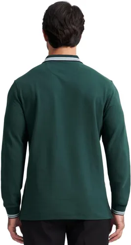 Vista 3 de Polo de piqué para hombre, manga larga, con punta de mezcla de algodón, casual, con cuello, ajuste clásico
