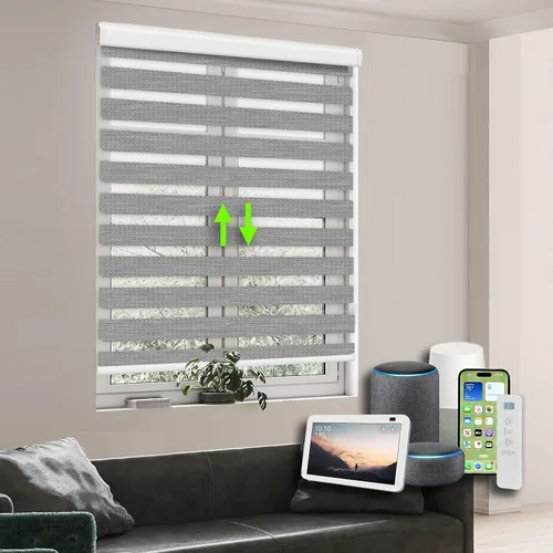 Vista 16 de Persianas enrollables con filtro de luz motorizadas de cebra/roller – Serie RAVENWOOD-B502, persianas inteligentes para ventanas con control remoto